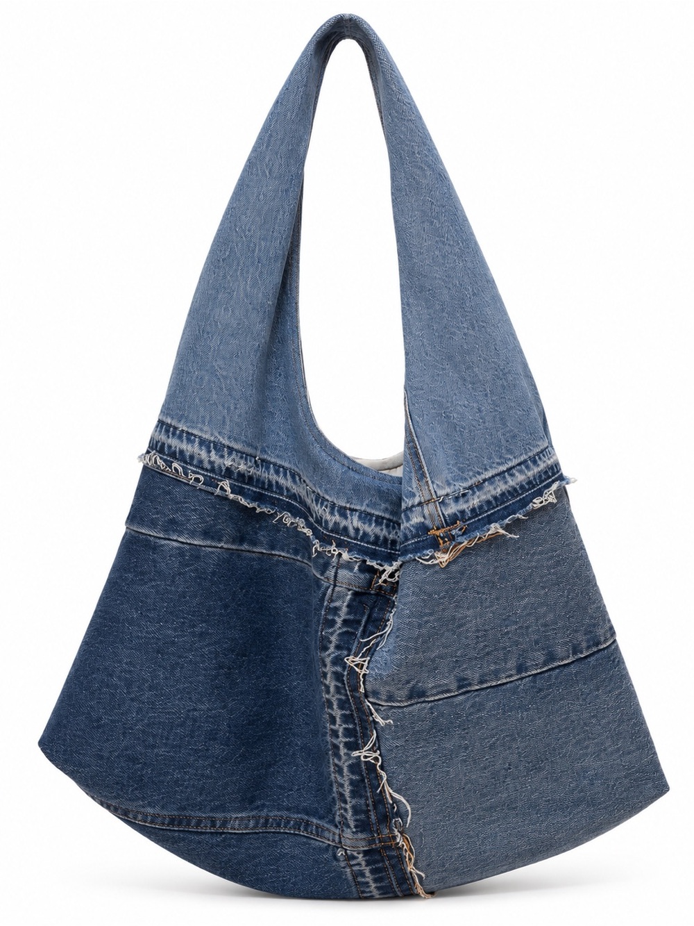 Denim Patchwork Hobo Bag - Blue